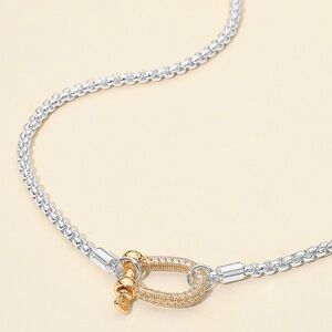 Stone Paved Horsebit Carabiner Pendant Link Box Chain Necklace